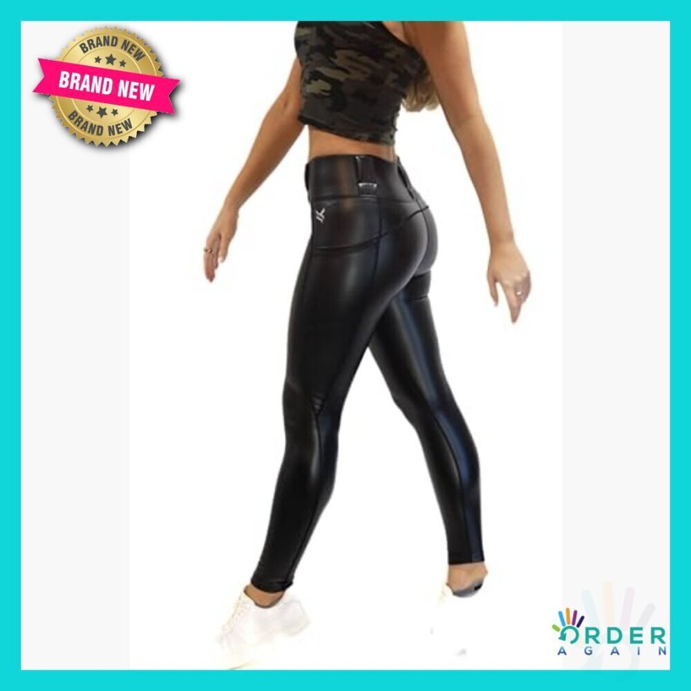 Faux Leather Leggings High Rise Tactical EDC Functional Fleece Lined Chic - Picture 2 of 7